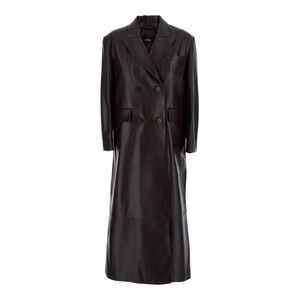 Arma Women Brown Double-Breasted Coat In Leather Woman
